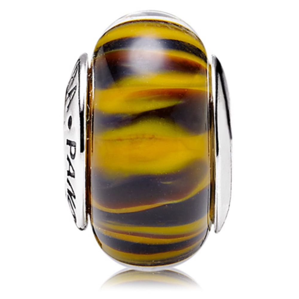 Bengal Tiger Amber Pandora Murano Glass Charm